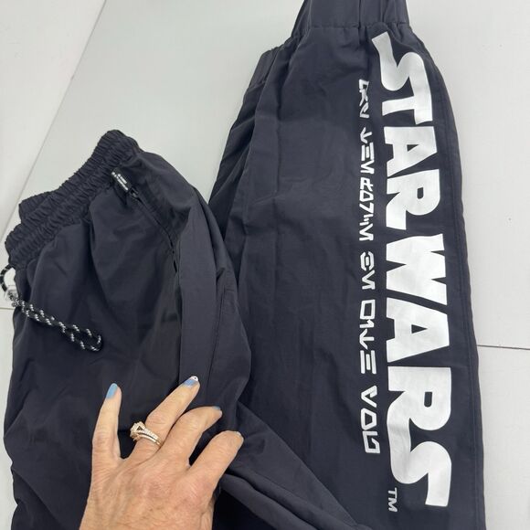 Disney Star Wars Black Track Pants Jogger Elastic Waist Sz L Organic Cotton Blnd - Picture 2 of 8